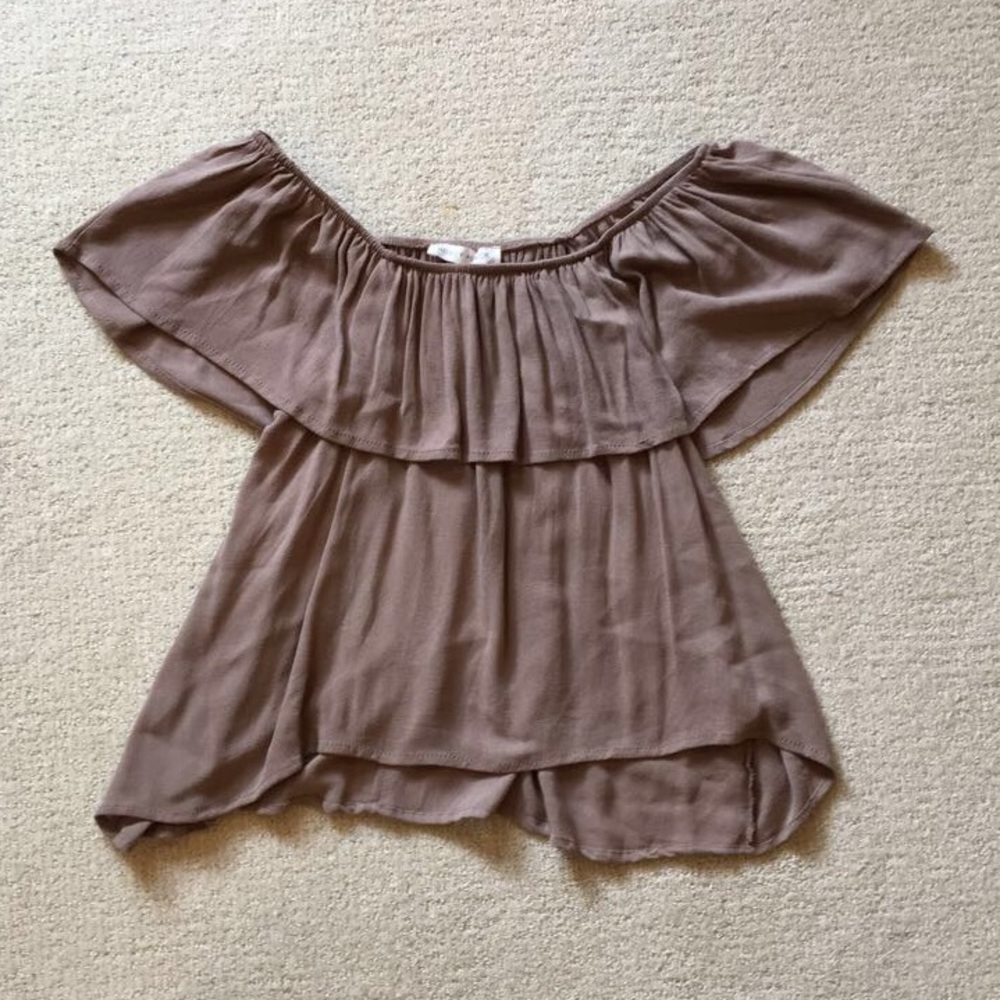 Honey Punch Beige Off the Shoulder Top